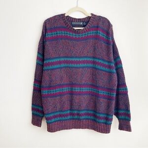 Vintage indie grunge grandpa sweater size large granola chunky knit striped L
